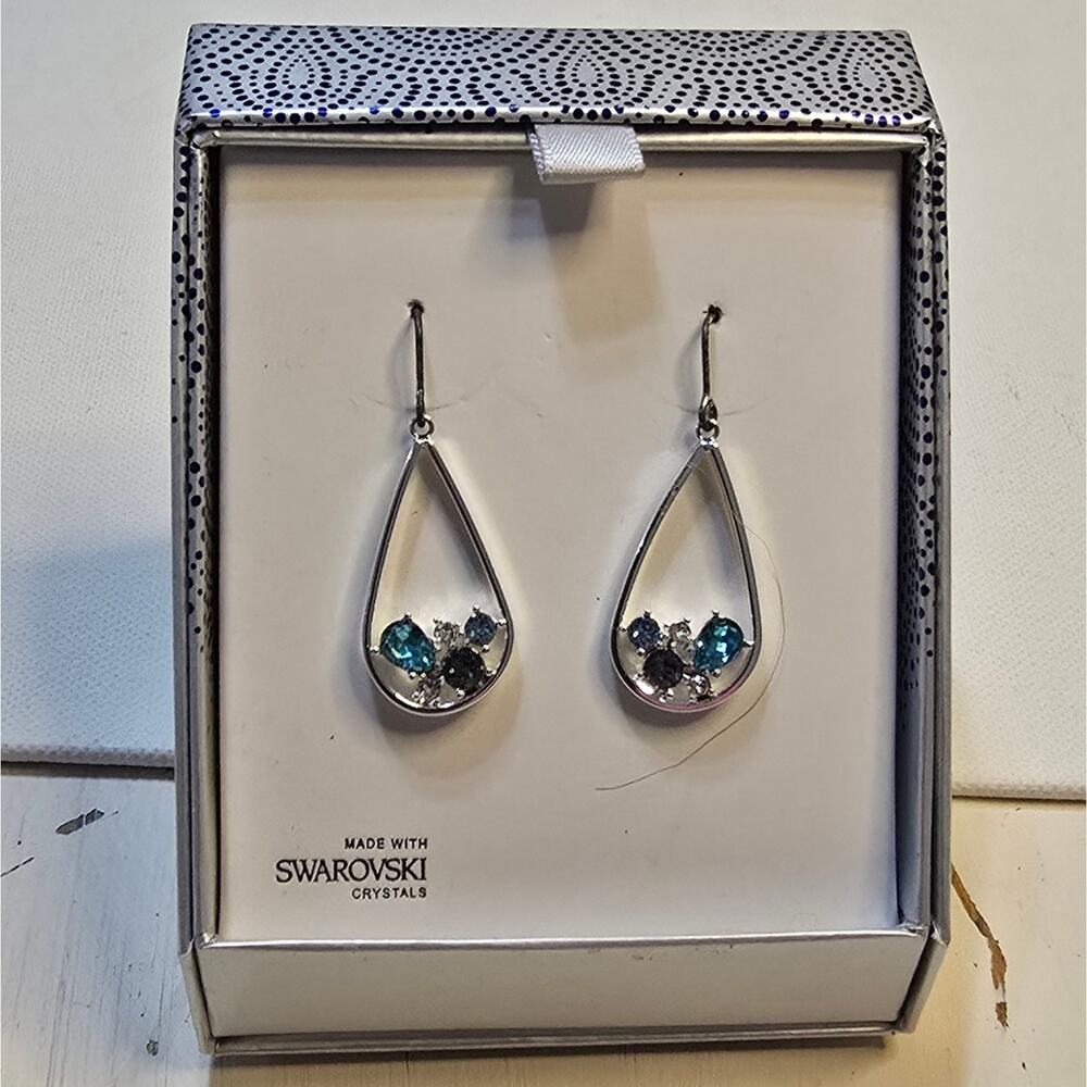 Swarovski Crystal Blue Jeweled Chandelier Dangle Earrings New